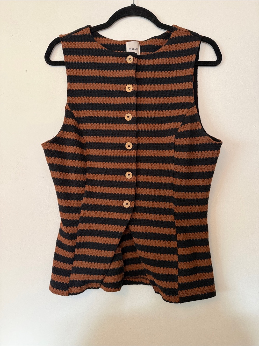 Maeve Brown and Black Striped Button-Front Tank